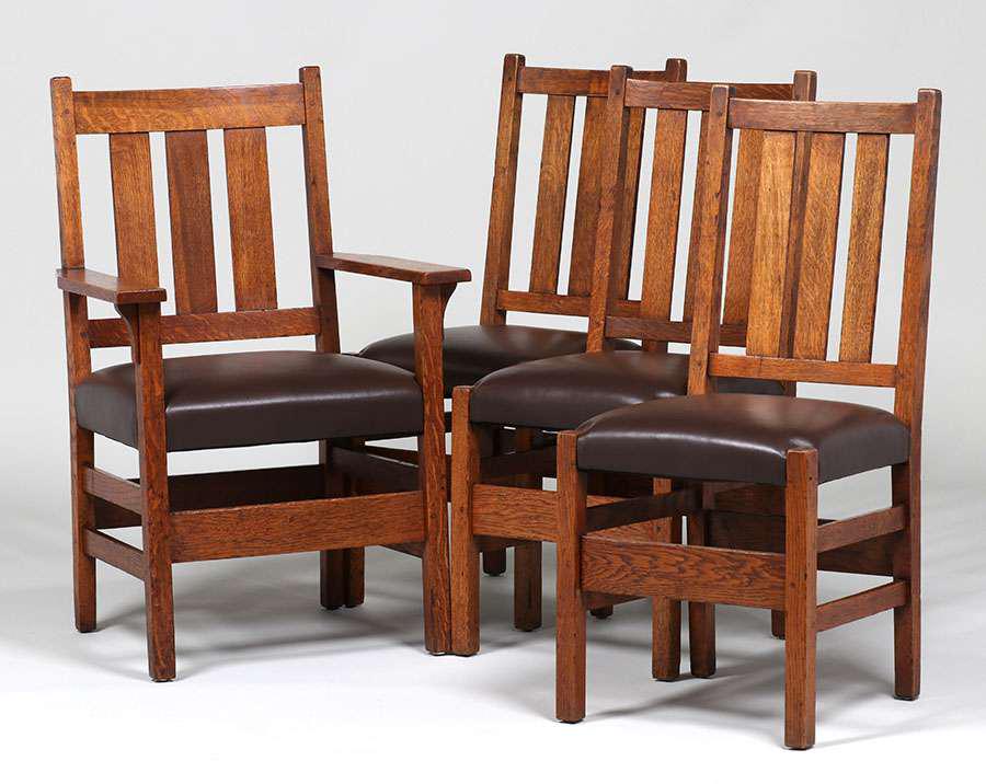 Set of 4 Gustav Stickley #350 Dining Chairs c1910 (1 of 4)