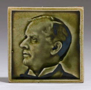 F.H.R. Los Angeles Celadon Green Portrait Tile c1910: F.H.R. Los Angeles Celadon Green Portrait Tile c1910. Fred H. Robertson, son of Alexander Robertson previously assisted his father at Roblin Pottery in San Francisco until the 1906 earthquake destroye