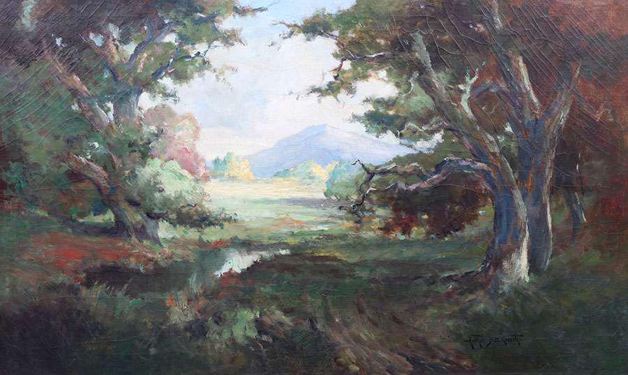 Arthur Beckwith Painting Mt Tamalpais c1900: Arthur Beckwith (1860 - 1930) Large Barbizon School Painting of Mt Tamalpais c1900. Signed. Relined. Overall crazed but stable and in excellent condition. 30"h x 50"w. Frame 37"h x 57"w Spend $5000 or