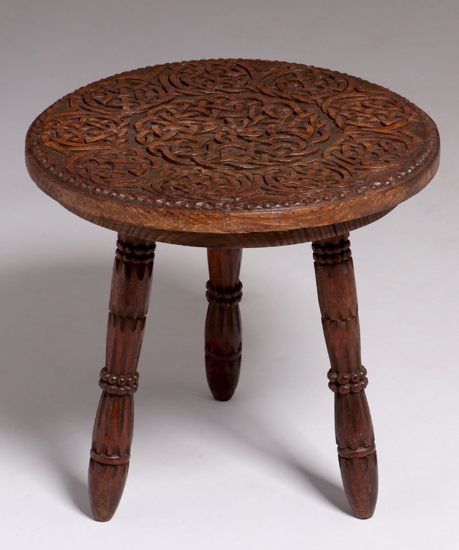 Celtic Hand-Carved Oak Stool c1900 (1 of 3)