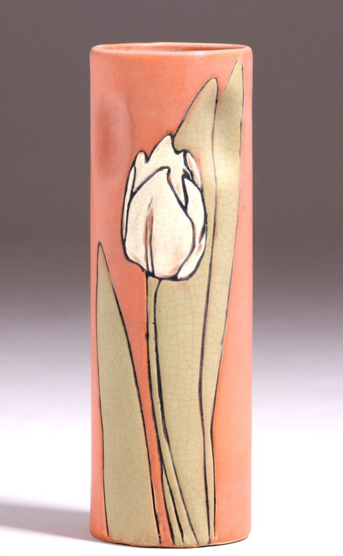 Weller Pottery Etched Mat Cylinder Vase (1 of 3)