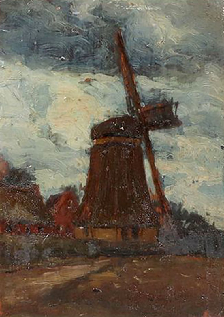 Tonalist Painting of Dutch Windmill c1910 (1 of 3)