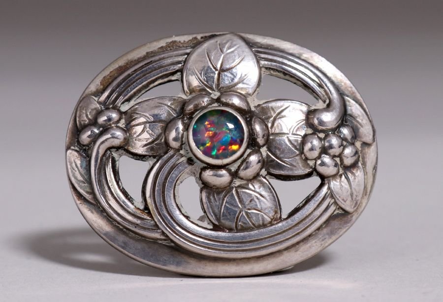 George Jensen Sterling Silver Australian Opal Brooch (1 of 2)