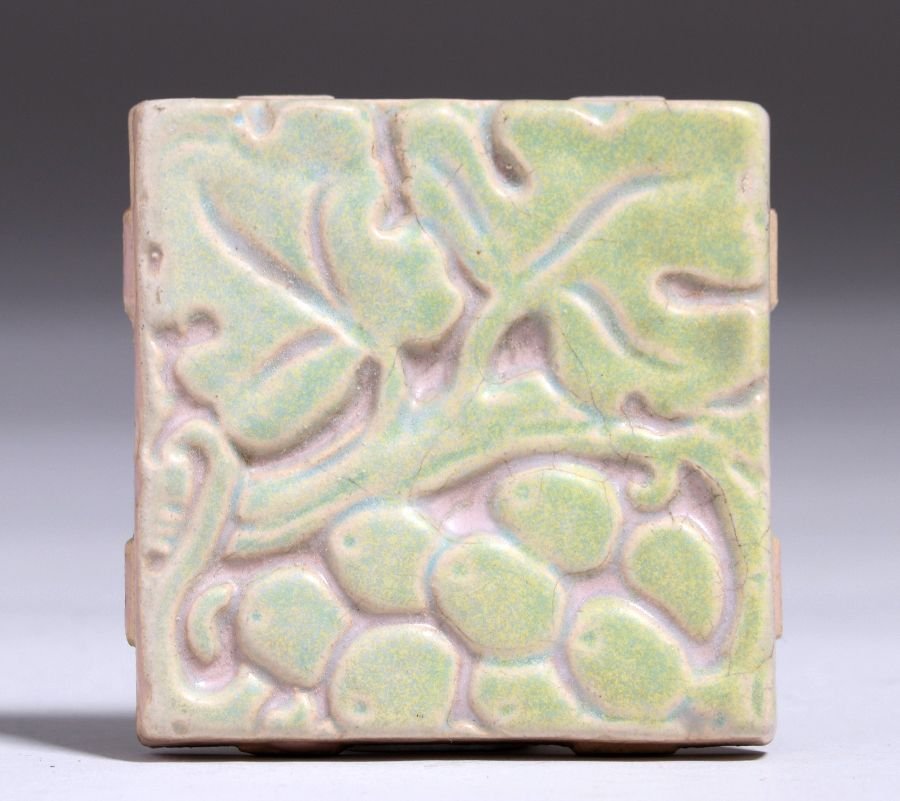 Batchelder - Los Angeles Green Grapevine Tile 1928: Batchelder - Los Angeles Green Grapevine Tile 1928. Signed. Perfect condition. 3" x 3". Spend $5000 or more at this auction and all of your SHIPPING IS FREE within the lower 48 states. SHIPPING</