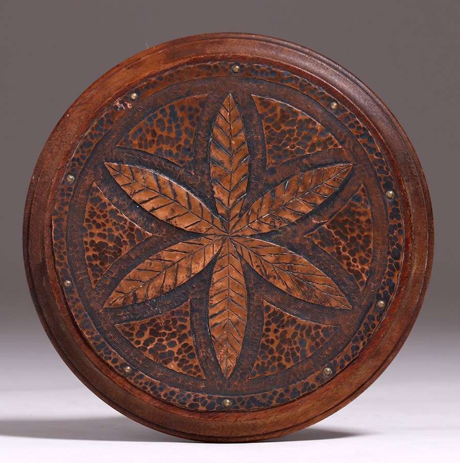Arts & Crafts Trivet Tile Hammered Copper Mahogany 1910 (1 of 3)