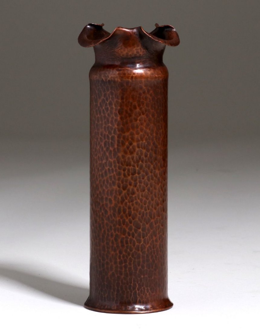 Albert Berry Hammered Copper 11.5"h Cylinder Vase c1920 (1 of 3)