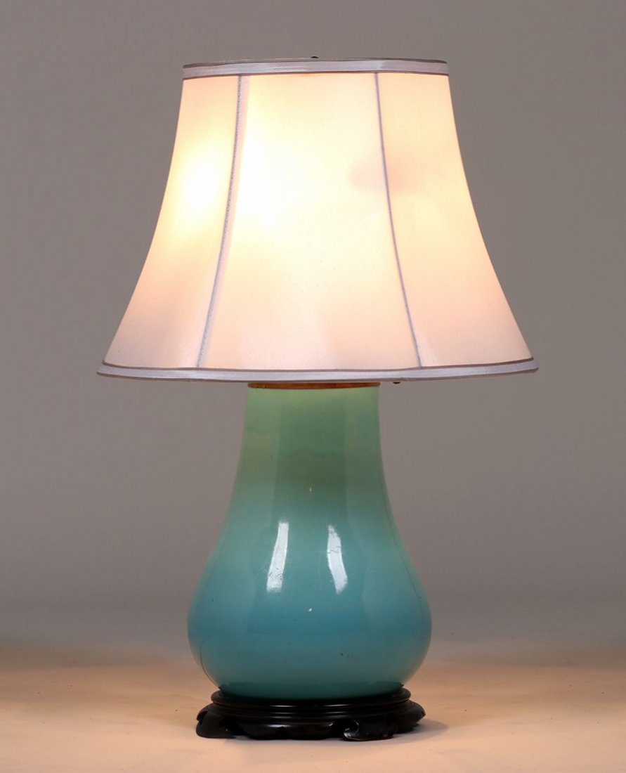 California Faience Turquoise Blue Lamp c1920s (1 of 3)