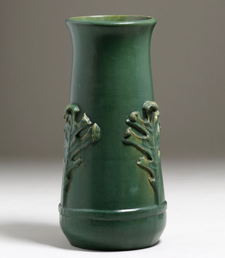 Large Rookwood Matte Green Umbrella Stand 1906: Large Rookwood Matte Green Umbrella Stand 1906. Signed. Invisible professional restoration to base chip and in-body line. 26"h x 11.5"d. Spend $5000 or more at this auction and all of your SHIPPING IS