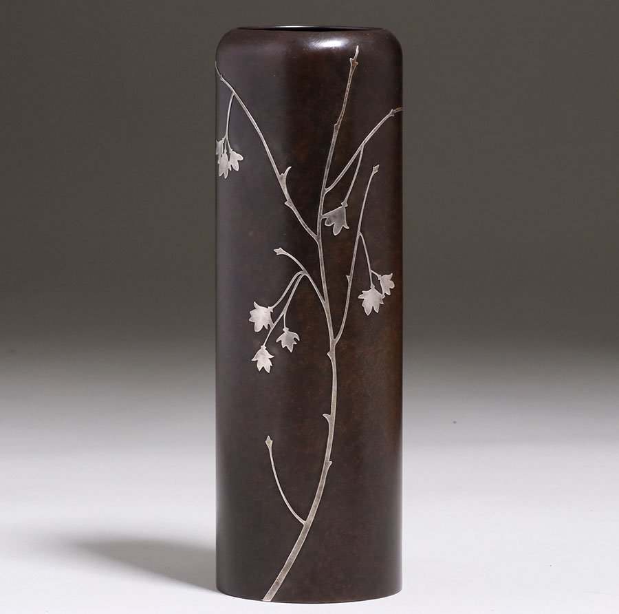 Heintz Sterling on Bronze Cylinder Vase c1915 (1 of 3)