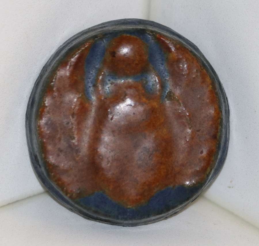 Grueby Matte Brown & Blue Circular Scarab Paperweight (1 of 2)