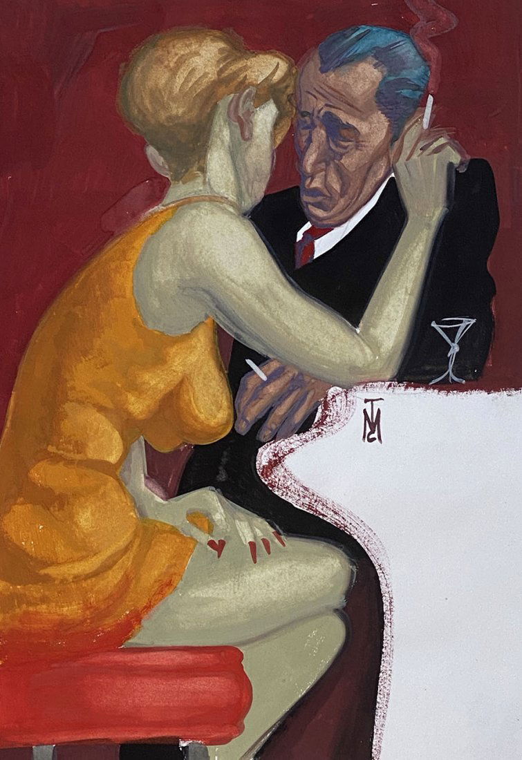 Humphrey Bogart & Lauren Bacall Watercolor 1950s LA (1 of 3)