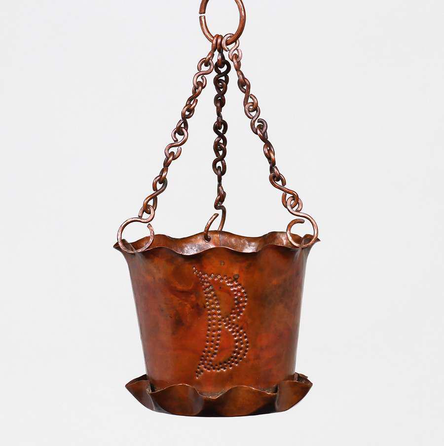 Arts & Crafts Hammered Copper Hanging Planter Vase (1 of 3)