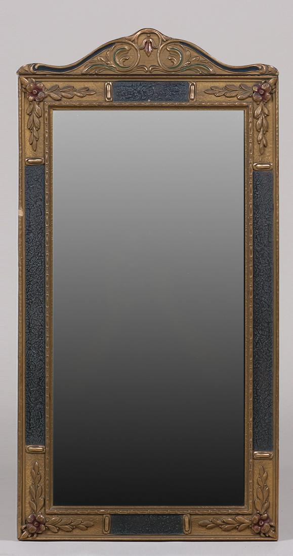 Antique Art Nouveau Gesso Mirror c1920s: Antique Art Nouveau Gesso Mirror c1920s. Signed. A couple of small chips to gesso otheriwse excellent condition. 30.75"h x 15.75"w. Spend $5000 or more at this auction and all of your SHIPPING IS FREE