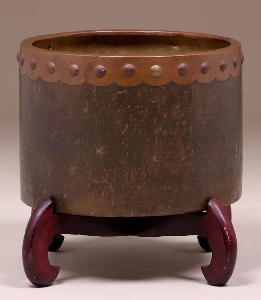 Asian Arts & Crafts Hammered Brass Jardiniere (1 of 4)