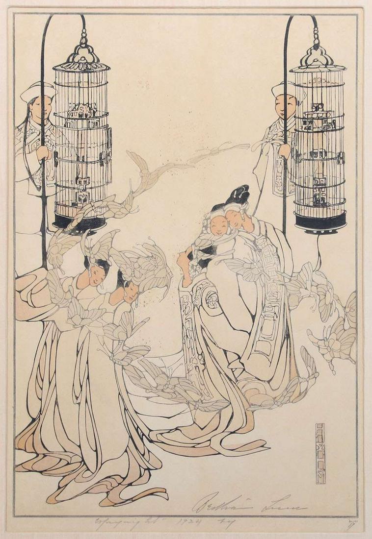 Bertha Lum Woodblock "Butterfly Dance" 1924 (1 of 4)