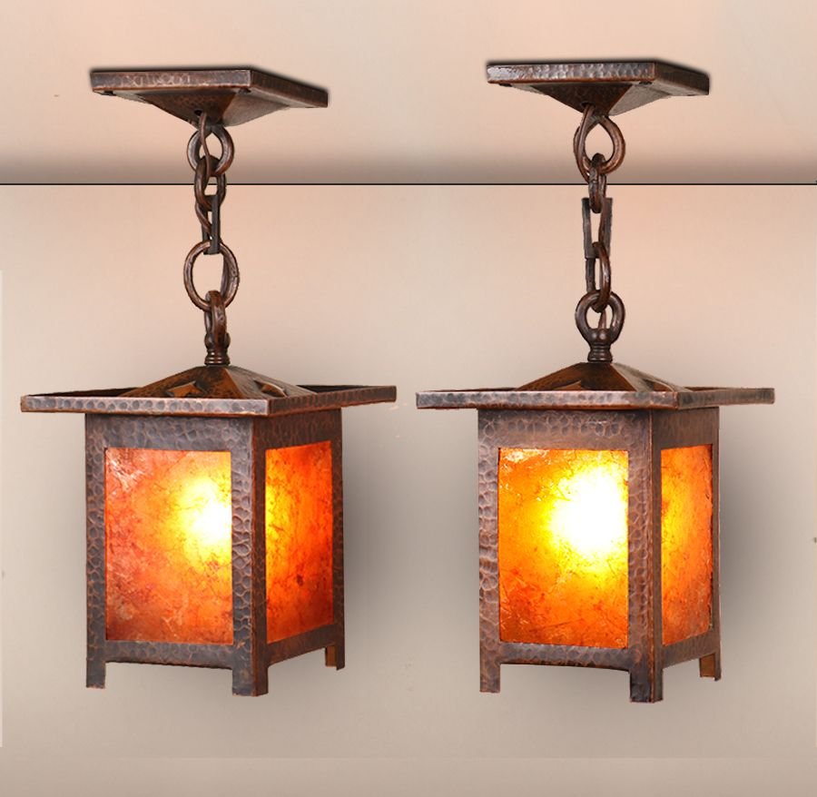 Pair Arts & Crafts Hammered Copper & Mica Square (1 of 1)