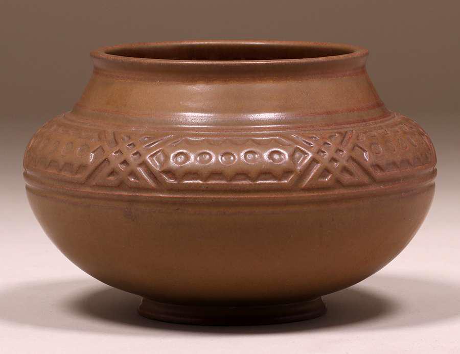 Rookwood Pottery #1796 Matte Brown Jardiniere 1911: Rookwood Pottery #1796 Matte Brown Jardiniere. Dated 1911. Perfect condition. 10.25"d x 6.75"h. Spend $5000 or more at this auction and all of your SHIPPING IS FREE within the lower 48 states. SHIPPIN