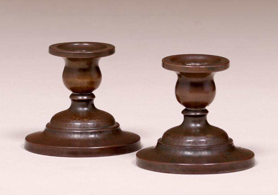 Pair Arts & Crafts Hammered Copper Candlesticks c1920s (1 of 3)