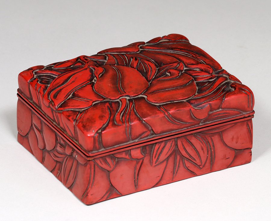 Japanese Kamakura-Bori Carved Red Lacquer Box c1910 (1 of 6)