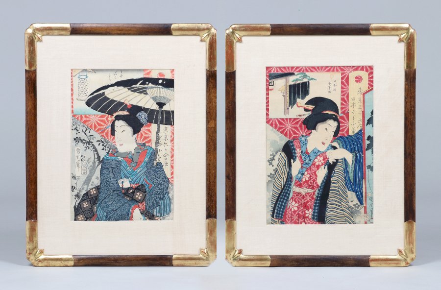 Two Kunichika Japanese Woodblock Prints 19th Century (1 of 7)