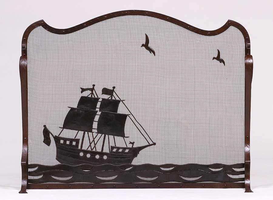 Arts & Crafts Hand-Forged Iron Galleon Ship Fire Screen (1 of 5)