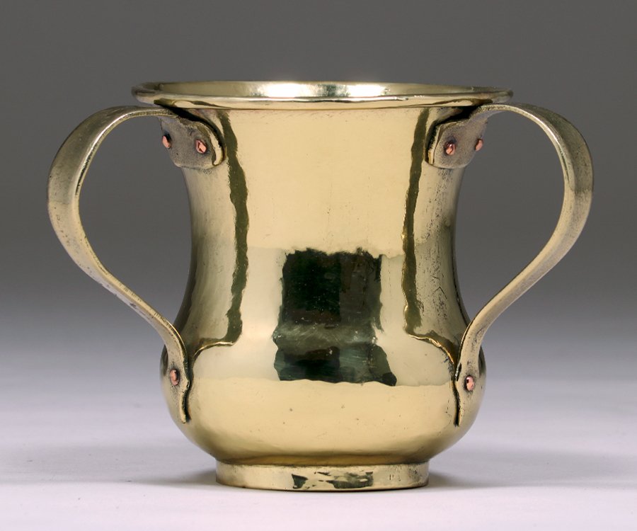 Russian Arts & Crafts Hammered Brass 3-Handle Vase (1 of 3)