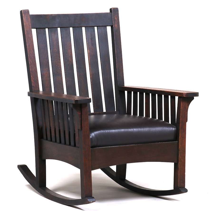 Early L&JG Stickley Onondaga Rocker c1904-1904: Early L&JG Stickley Onondaga Rocker c1904-1904. Unsigned. Mostly original finish. Very sturdy. 38.5″h x 28.75″w x 33″d. Spend $5000 or more at this auction and all of your SHIPPING I