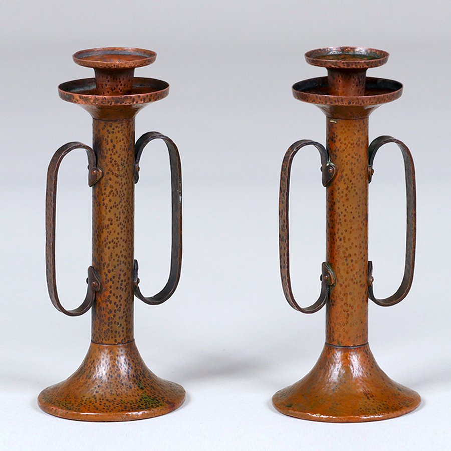 Pair Onondaga Metal Shops Hammered Copper Candlesticks (1 of 3)