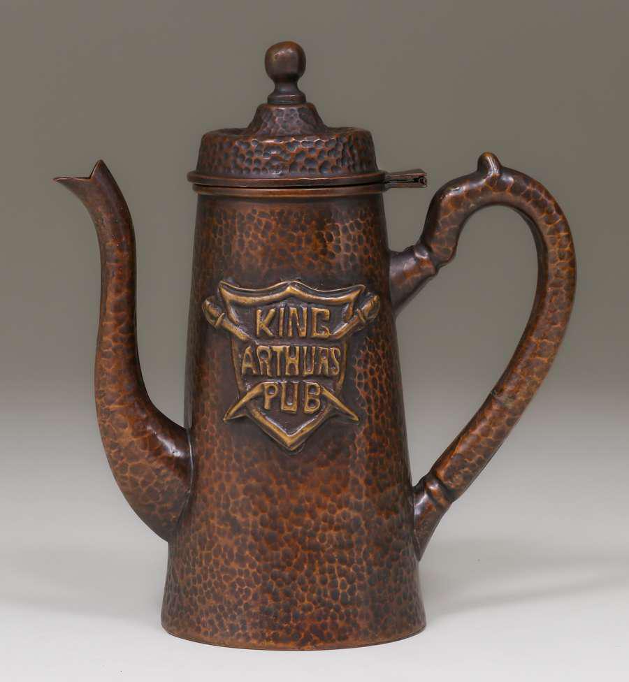 King Arthurs Pub Hammered Copper Pitcher c1910 (1 of 5)