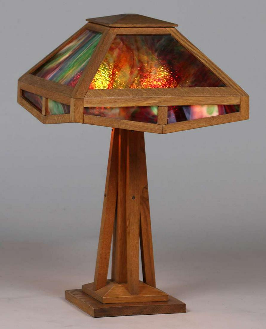 W.B. Brown #416 Oak Slag Glass Lamp c1910 (1 of 4)