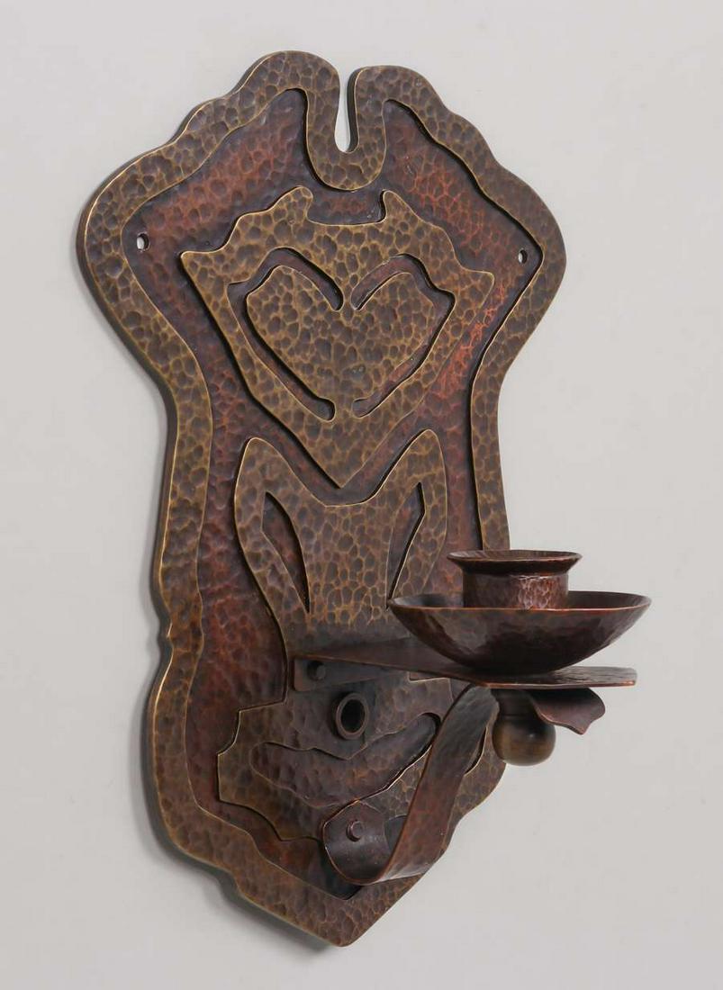 Arts & Crafts Hammered Copper & Brass Candle Sconce (1 of 3)
