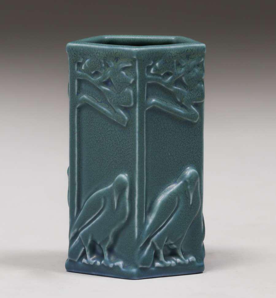Rookwood #1795 Matte Blue Six-Sided Rook Vase 1925 (1 of 5)