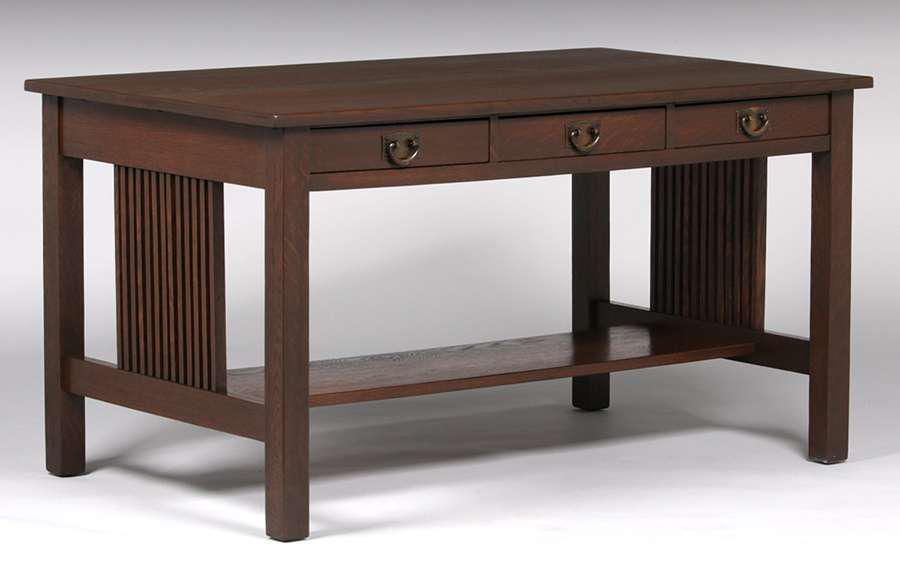 Gustav Stickley Spindled Three-Drawer Library Table (1 of 2)