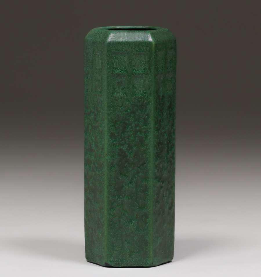Weller Pottery Matte Green Six-Sided Vase c1910 (1 of 3)