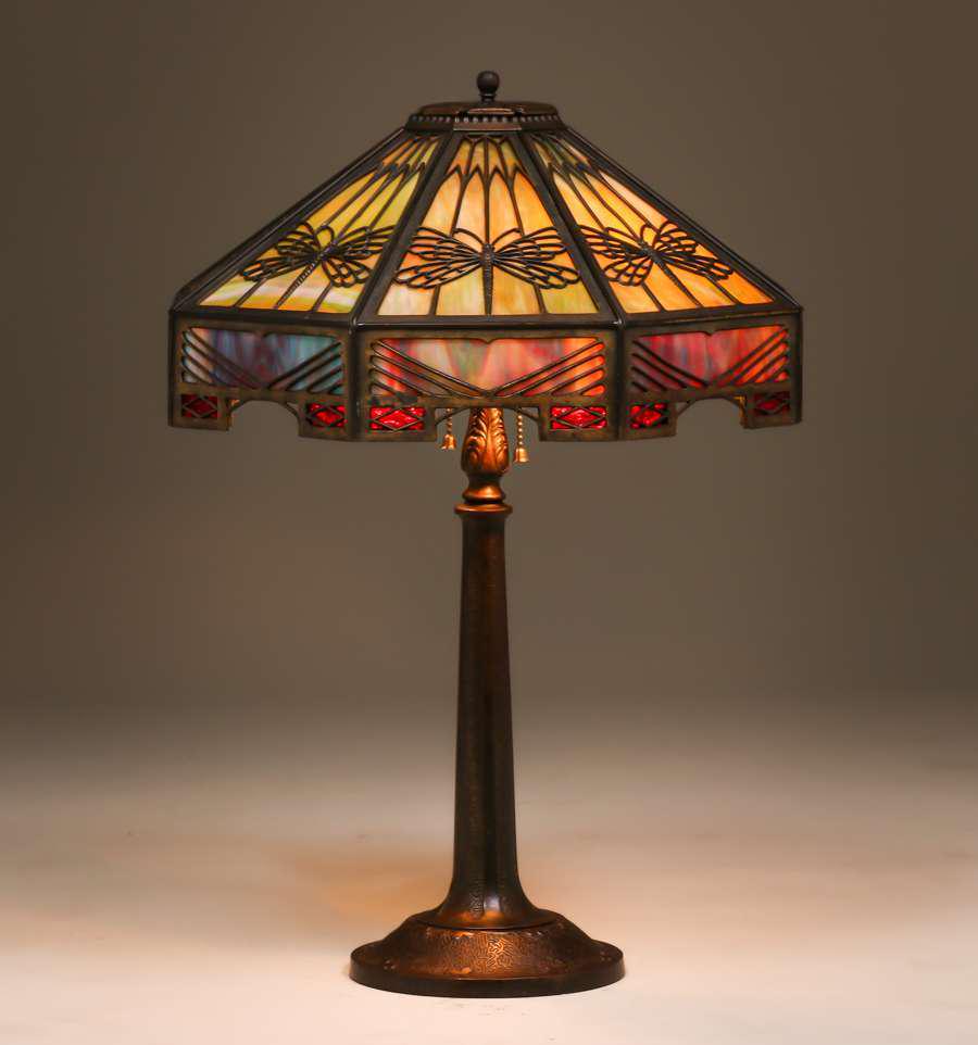 Bradley & Hubbard Eight-Sided Dragonfly Lamp c1920 (1 of 6)