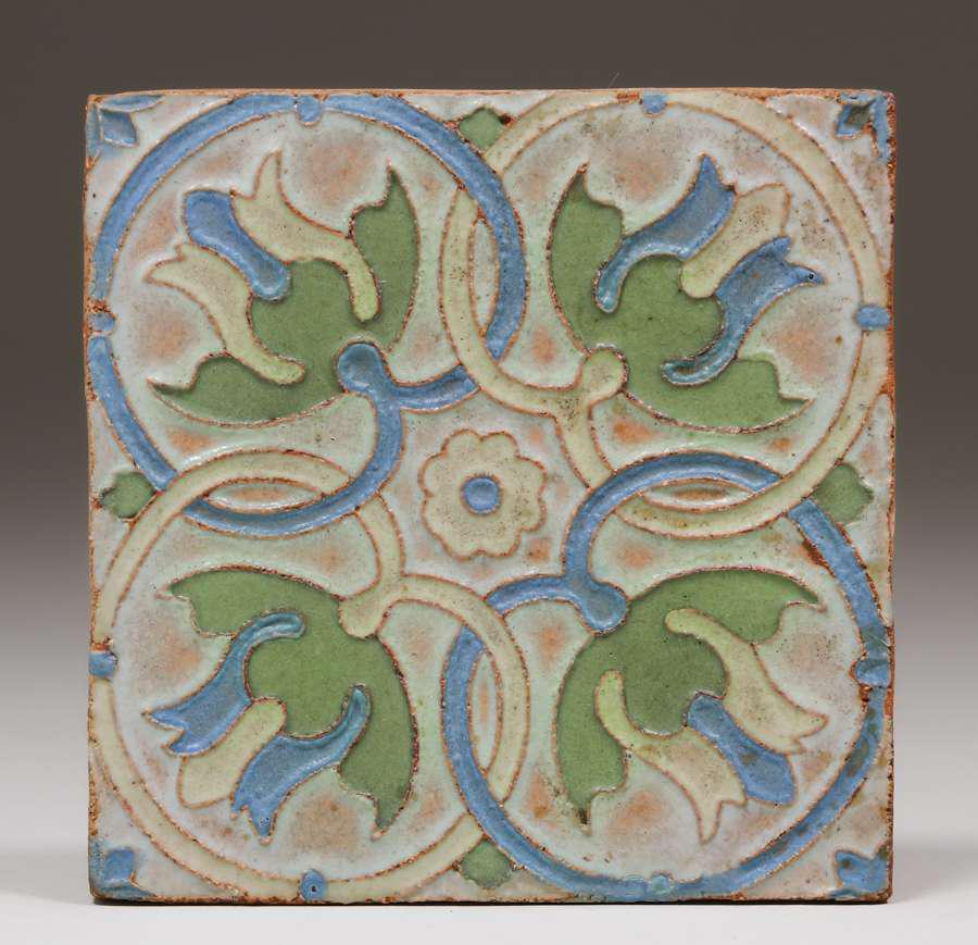 Van Briggle Geometric Floral Tile c1910 (1 of 3)