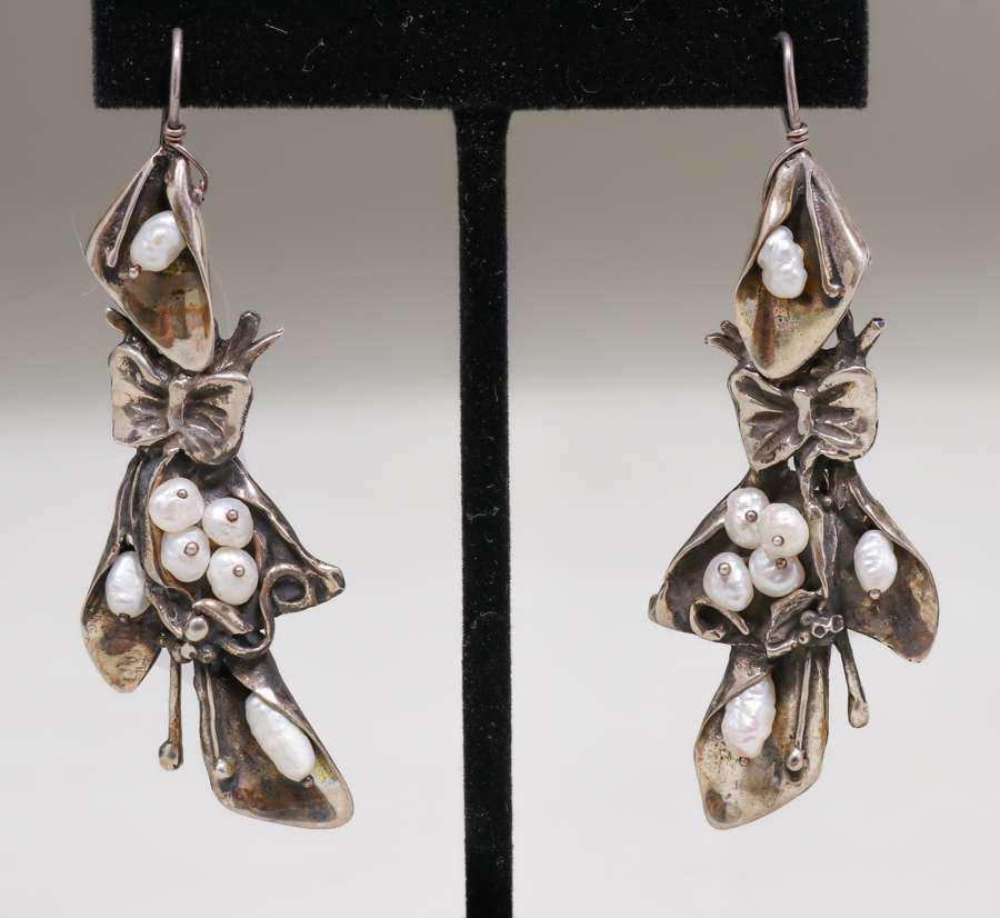 Pair Arts & Crafts Sterling Silver & Seed Pearl (1 of 3)