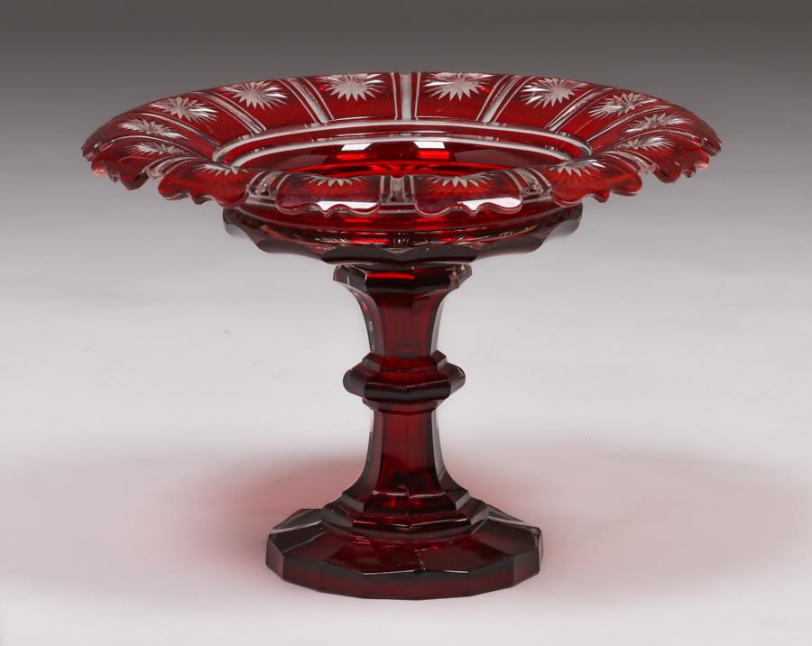 Cranberry Crystal Pedestal Fruit Bowl (1 of 2)