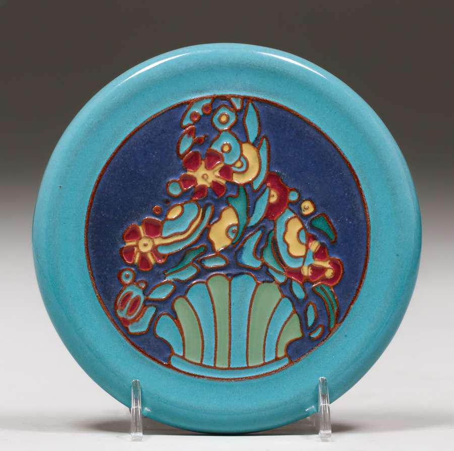 California Faience Fruit Basket Tile c1920s (1 of 4)