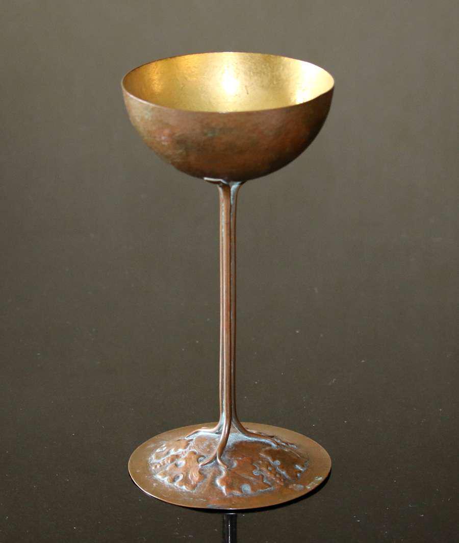 Boston Arts & Crafts Hammered Copper Gold Lined Goblet: Boston Arts & Crafts Hammered Copper Gold Lined Goblet c1905. Unsigned. Excellent original patina. 8"h x 4"d. Spend $5000 or more at this auction and all of your SHIPPING IS FREE within the lower 48 s