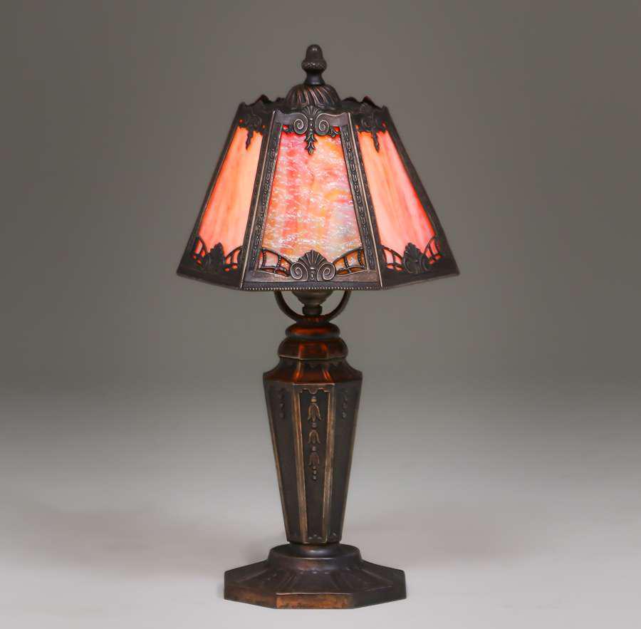 Arts & Crafts Six-Panel Overlay Boudoir Lamp c1920 (1 of 4)