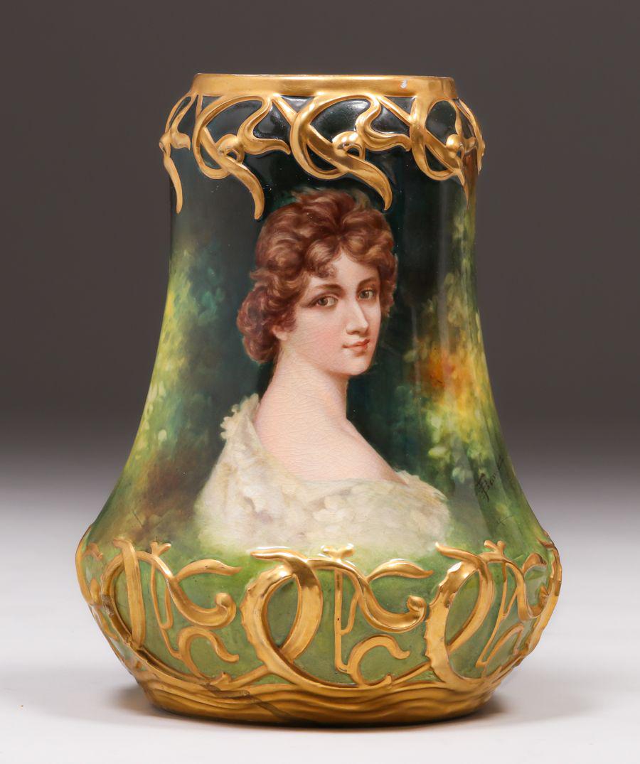 Amphora Pottery Painted Portrait Vase c1900 (1 of 4)