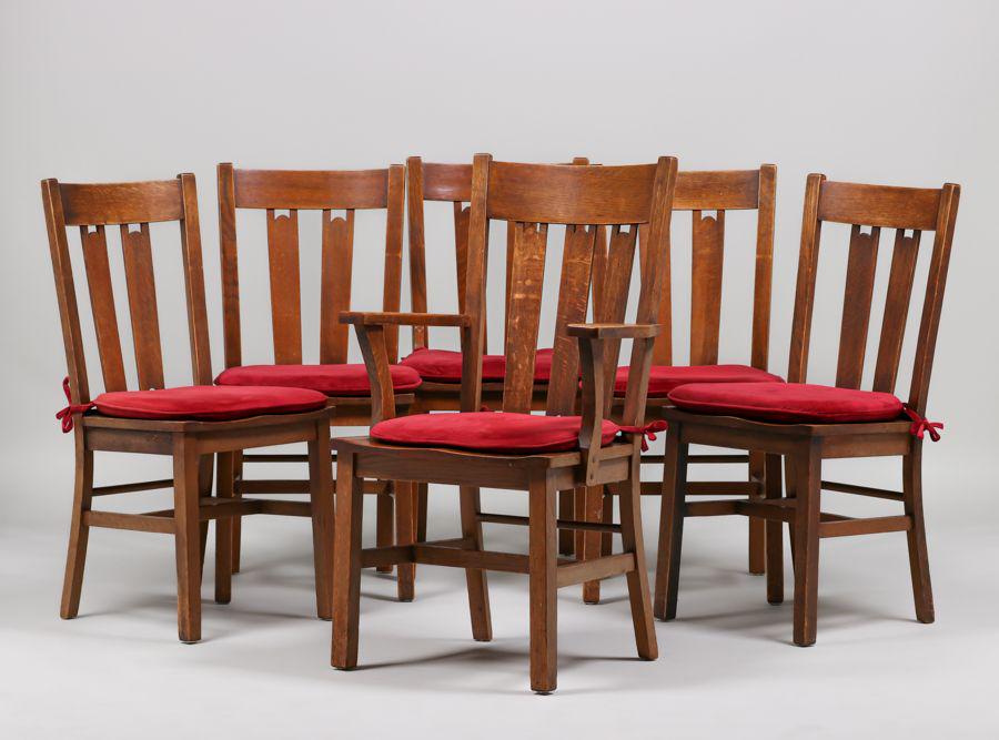 Set of 6 Grand Rapids Cutout Dining Chairs c1910 (1 of 3)