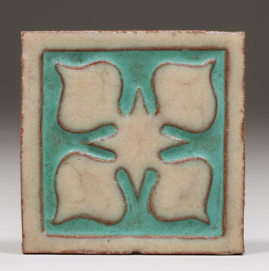 Grueby Matte Green & White Tile c1910 (1 of 3)