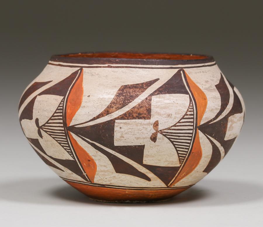 ACOMA POLYCHROME BOWL WITH TRIANGLE DESIGN, ca. 1925 (1 of 3)