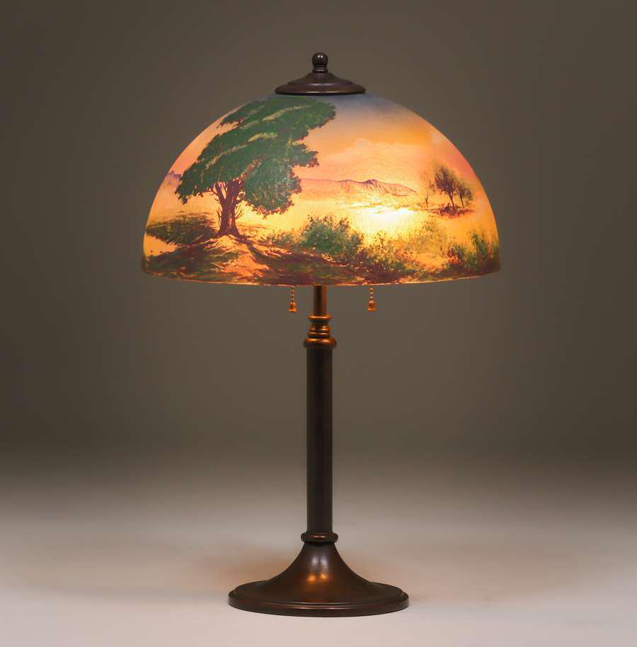 Jefferson Reverse Painted Scenic Lamp c1915 (1 of 4)