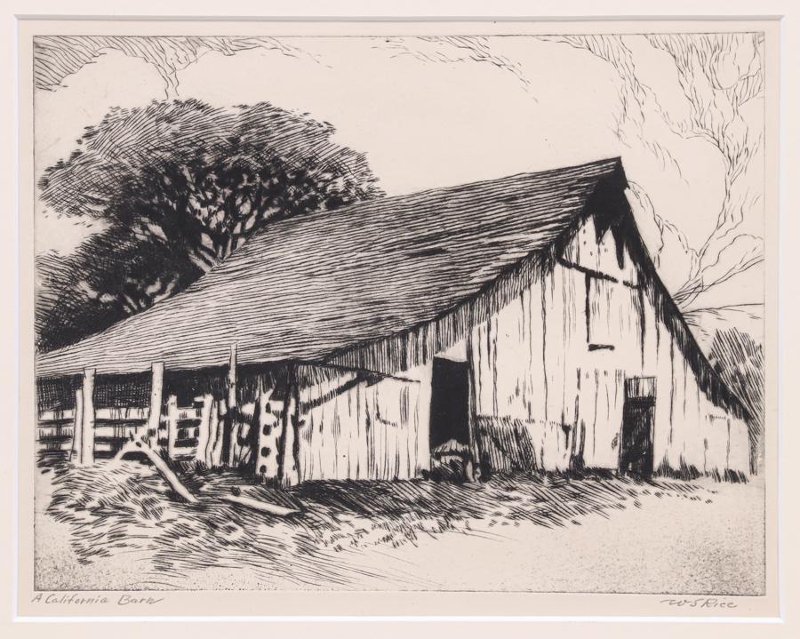 William Rice "A California Barn" Woodblock Print (1 of 6)