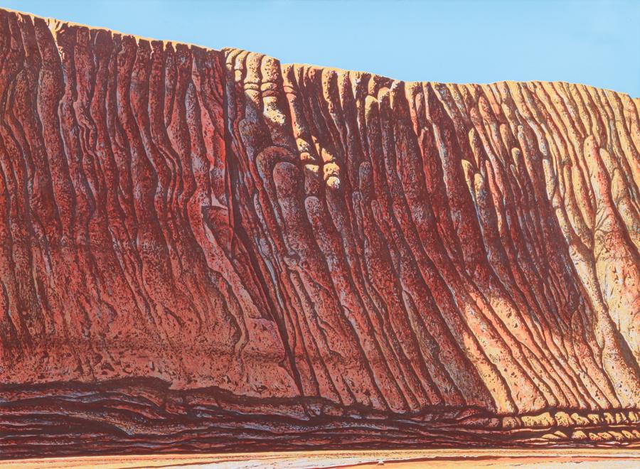 Woody Gwyn Serigraph "Arroyo Wall": Woody Gwyn Serigraph "Arroyo Wall" #73 of 100. Signed with impressed hand imprint. Excellent condition. 33.5"w x 25"h. Frame 37"w x 28"w. Spend $5000 or more at this auction and all of your SHIPPING I