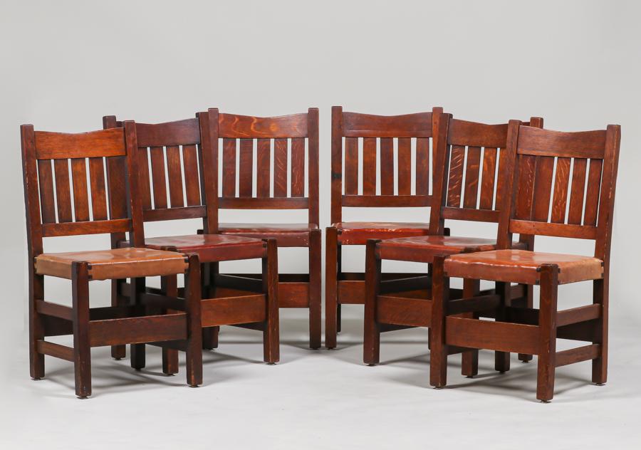 Set of 6 Gustav Stickley V-Back Dining Chairs c1910 (1 of 4)