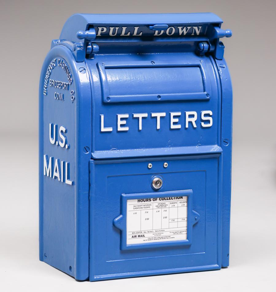 Old San Francisco Mailbox c1940s: Old San Francisco Mailbox c1940s. Fully restored. Excellent condition. Extremely heavy. 20"h x 13.25"w x 8.5"d. Spend $5000 or more at this auction and all of your SHIPPING IS FREE within the lower 48